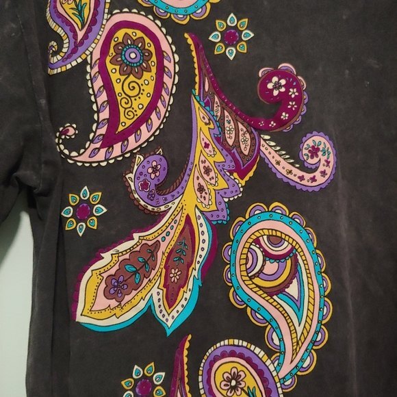 Zara Gray Multicolor Paisley Print T-Shirt Size Small - Picture 4 of 5
